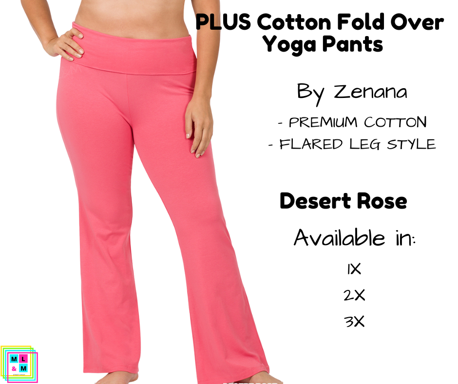 PLUS Cotton Fold Over Yoga Pants - Desert Rose