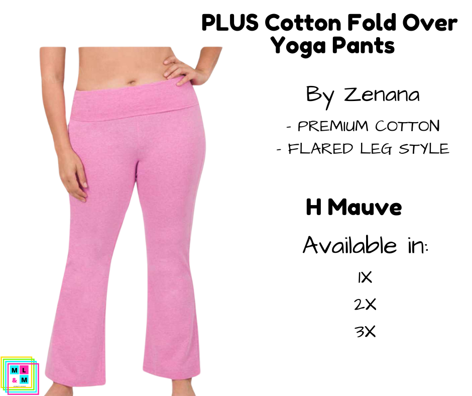 PLUS Cotton Fold Over Yoga Pants - H Mauve