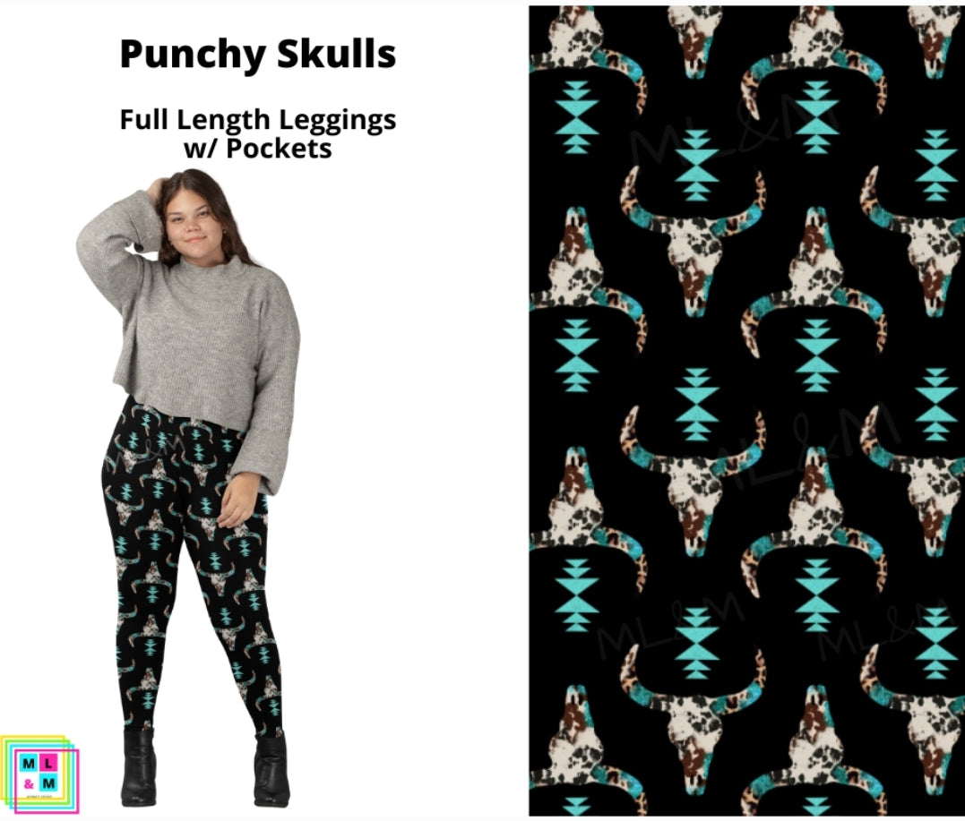 Punchy Skulls Full Length Leggings w/ Pockets