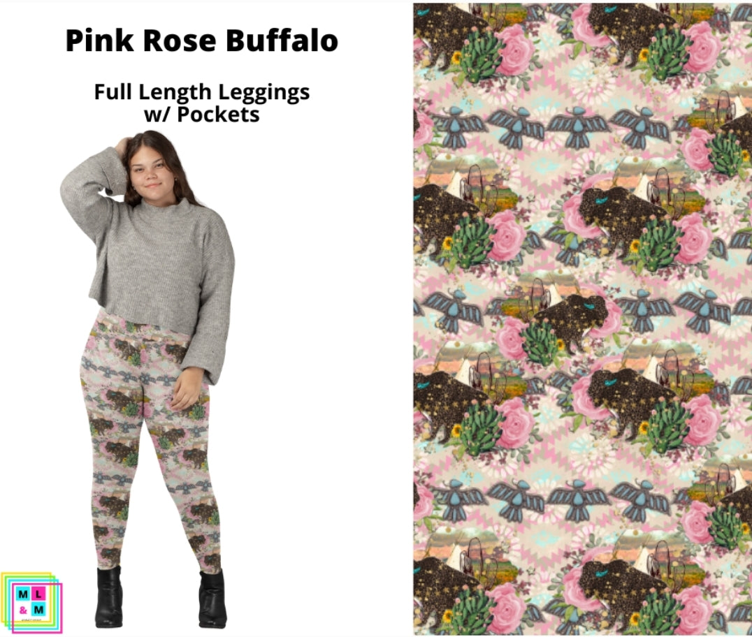 Pink Rose Buffalo Full Length Leggings w/ Pockets