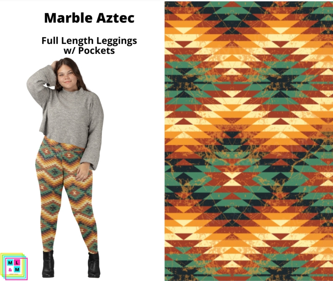 Marble Aztec Full Length Leggings w/ Pockets