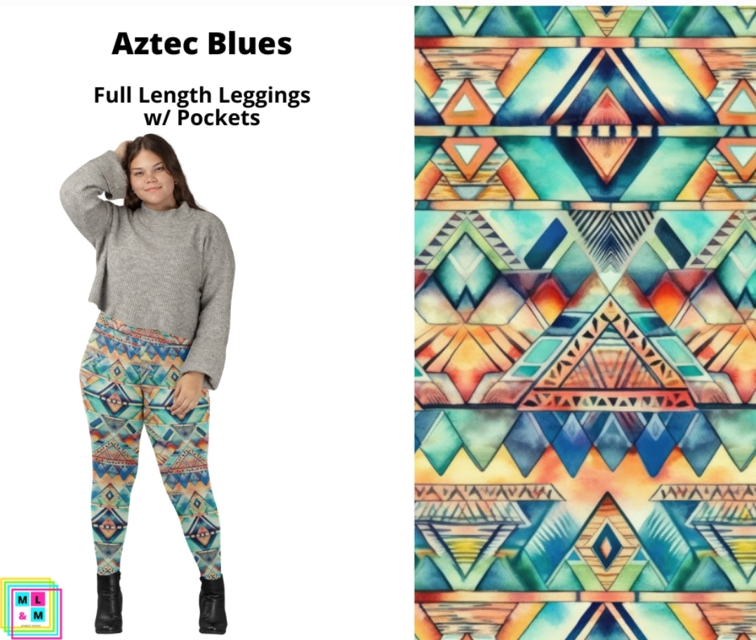 Aztec Blues Full Length Leggings w/ Pockets