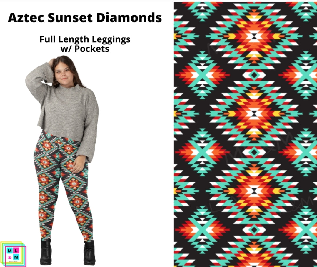 Aztec Sunset Diamonds Full Length Leggings w/ Pockets