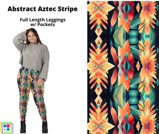 Abstract Aztec Stripe Full Length Leggings w/ Pockets