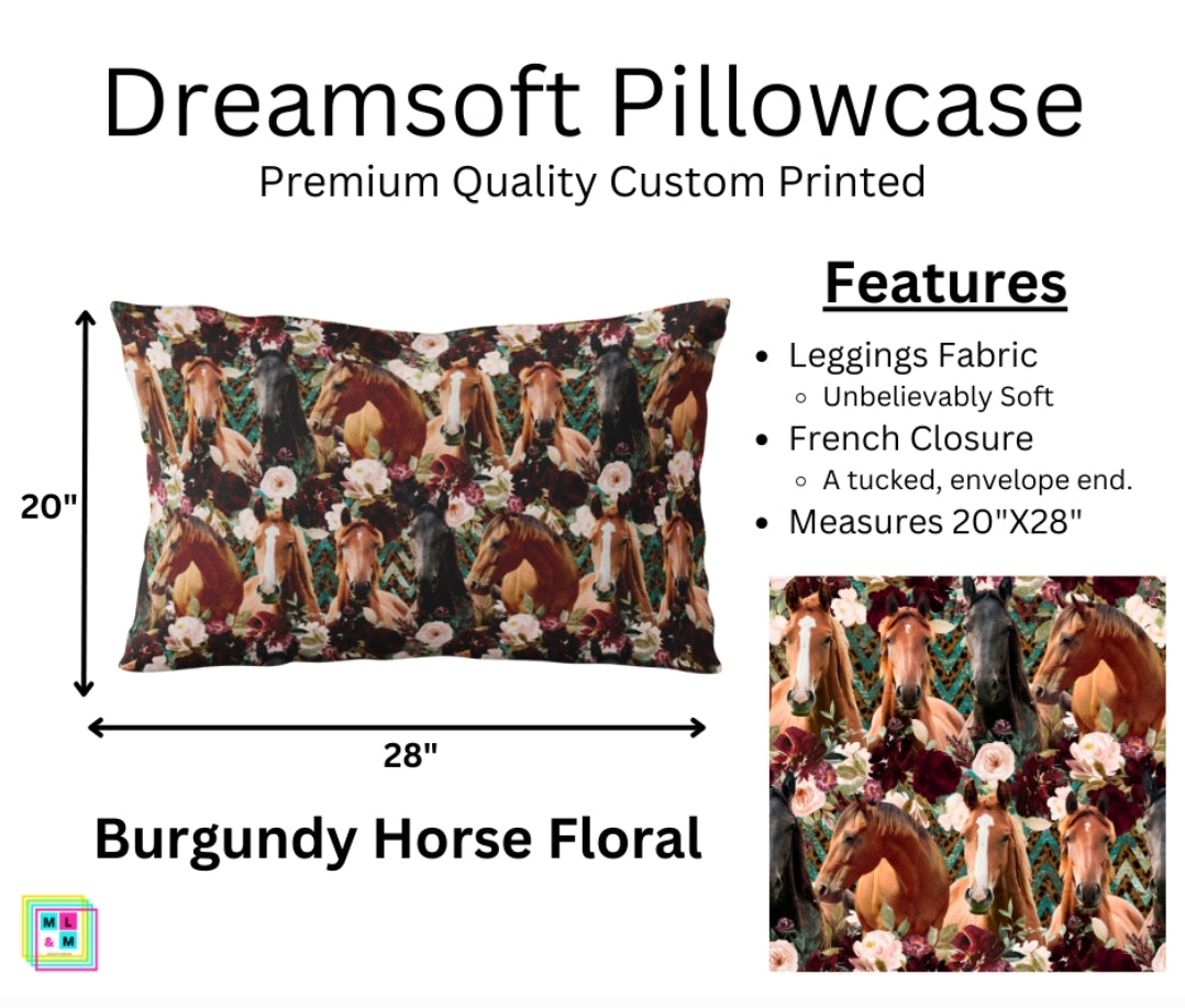 Burgundy Horse Floral Dreamsoft Pillowcase