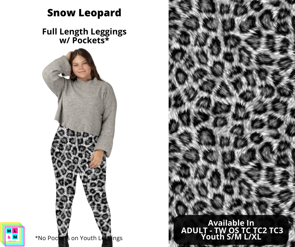 Snow Leopard Full Length Leggings w/ Pockets