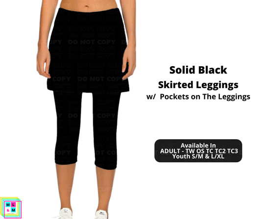 Solid Black Skirted Capri Length Leggings w/ Pockets