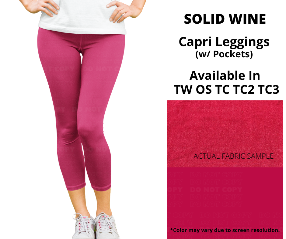 Solid Wine Capri Leggings w/ Pockets