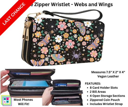 Webs & Wings Double Zipper Wristlet