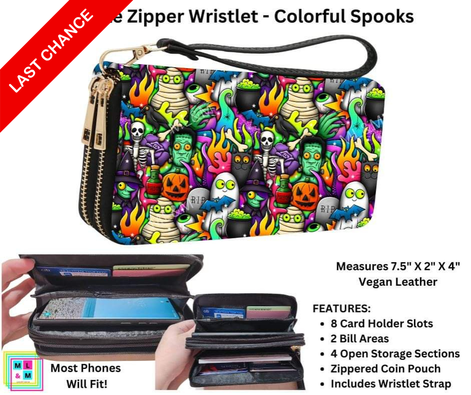 Colorful Spooks Double Zipper Wristlet