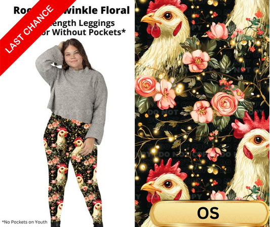 Rooster Twinkle Floral Full Length Leggings w/ Pockets