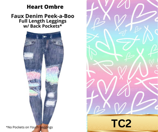 Heart Ombre Faux Denim Full Length Peekaboo Leggings