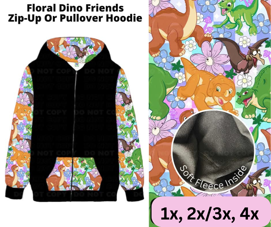 Floral Dino Friends Zip-Up or Pullover Hoodie