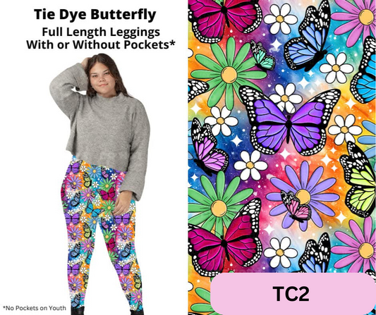 Tie Dye Butterfly Full Length Leggings w/ Pockets