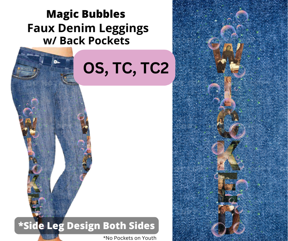 Preorder Extras! ETA March. Magic Bubbles Full Length Faux Denim w/ Side Leg Designs