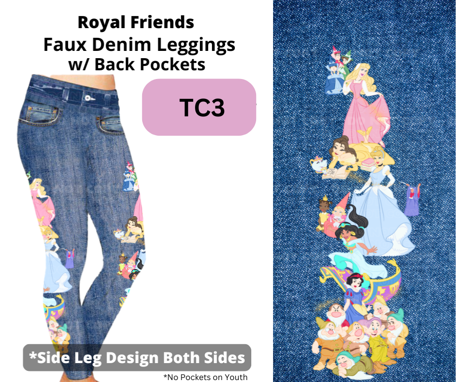 Preorder Extras! ETA March. Royal Friends Full Length Faux Denim w/ Side Leg Designs