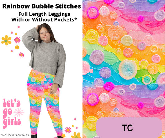 Preorder Extras! ETA March. Rainbow Bubble Stitches Full Length Leggings w/ Pockets