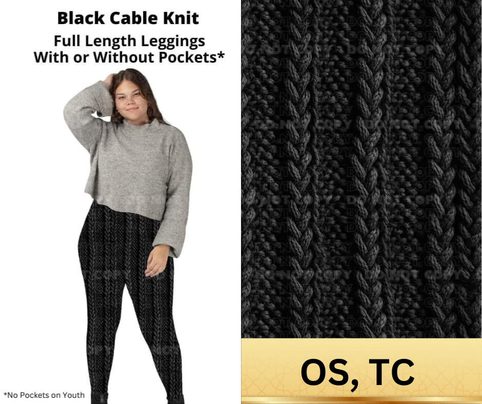 Black Cable Knit Full Length Leggings w/ Pockets