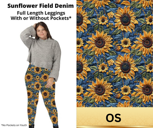 Sunflower Field Denim Full Length Leggings w/ Pockets