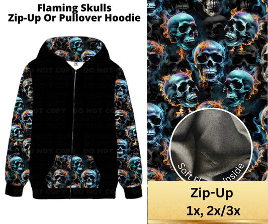 Flaming Skulls Zip-Up Hoodie