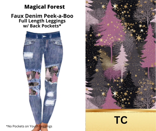 Magical Forest Faux Denim Full Length Peekaboo Leggings