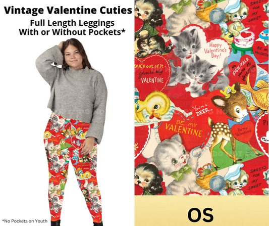 Vintage Valentine Cuties Full Length Leggings w/ Pockets