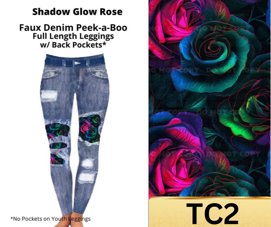 Shadow Glow Rose Faux Denim Full Length Peekaboo Leggings