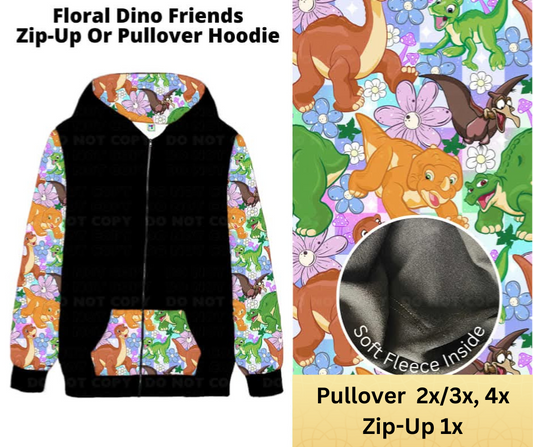 Floral Dino Friends Zip-Up or Pullover Hoodie