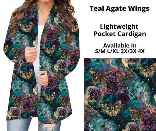 Preorder! Closes 10/28. ETA Dec. Teal Agate Wings Pocket Cardigan