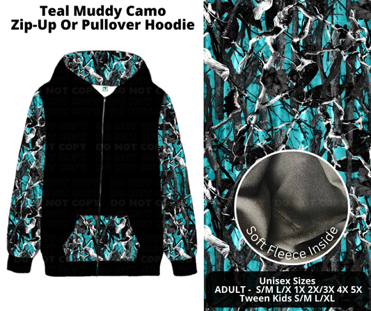 Preorder! Closes 11/27. ETA Feb. Teal Muddy Camo Zip-Up or Pullover Hoodie