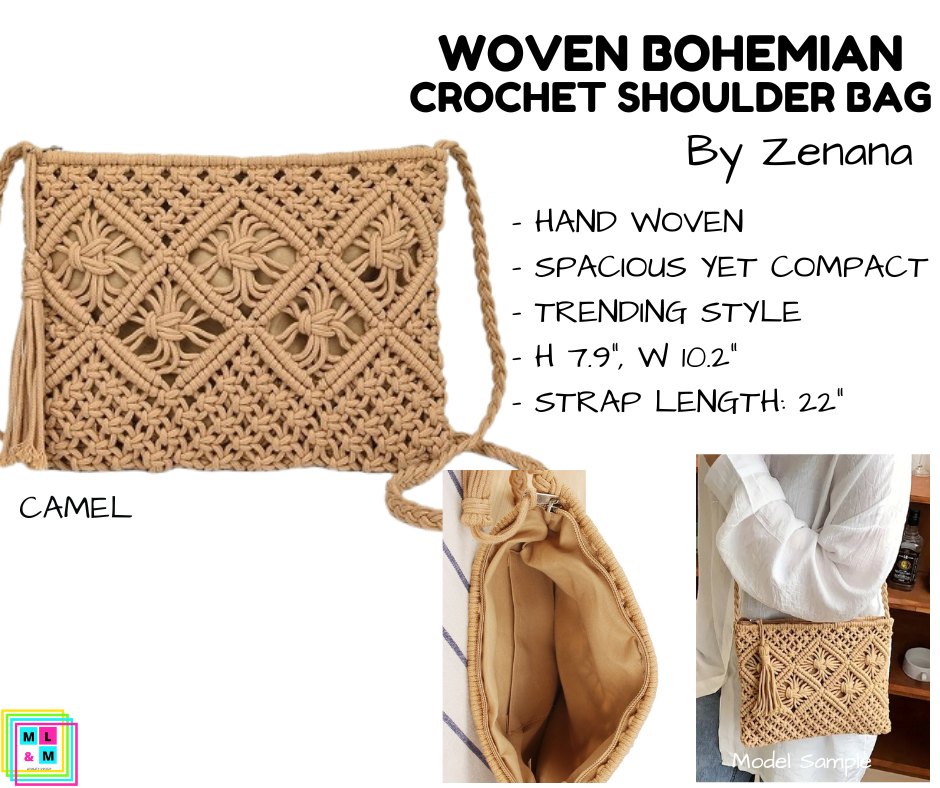 Woven Bohemian Crochet Shoulder Bag - Multiple Colors