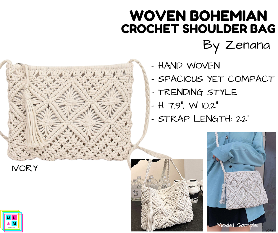 Woven Bohemian Crochet Shoulder Bag - Multiple Colors