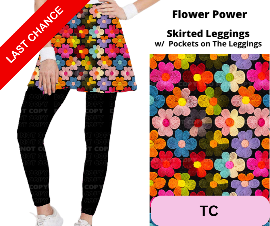 Flower Power Skirted Full Length Leggings w/ Pockets