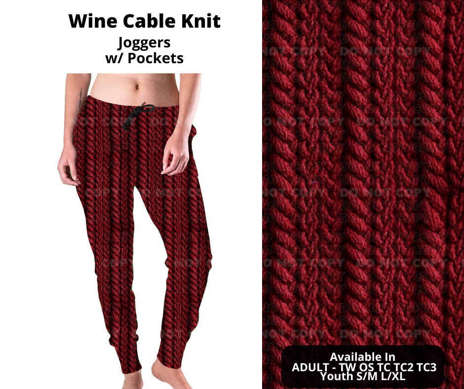 Preorder! Closes 11/4. ETA Jan. Wine Cable Knit Joggers