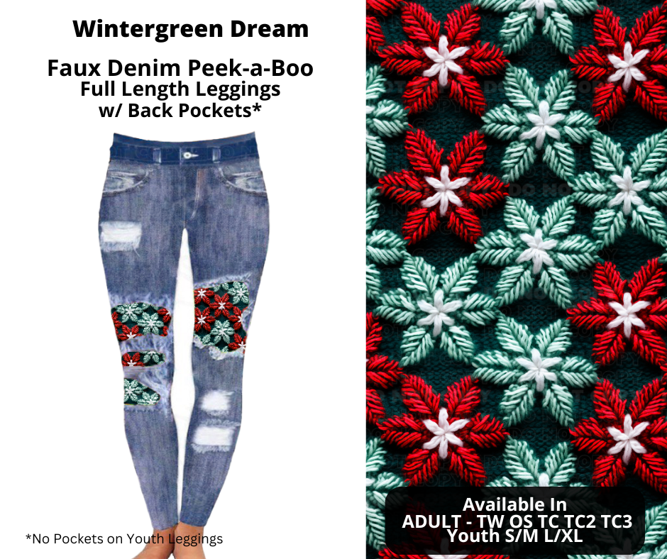 Wintergreen Dream Faux Denim Full Length Peekaboo Leggings