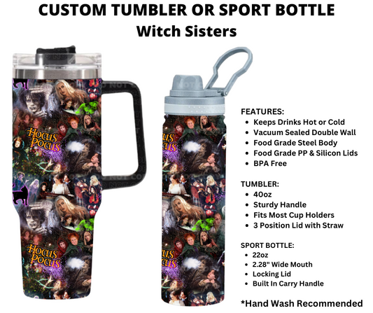 Witch Sisters Custom Tumbler or Sport Bottle