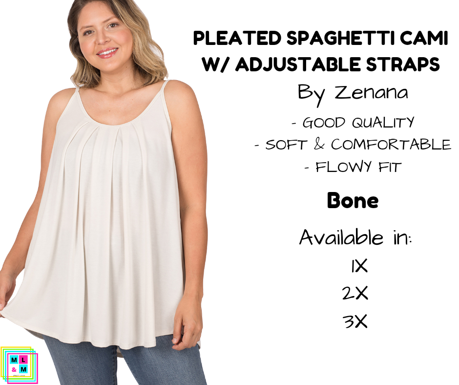 PLUS Pleated Spaghetti Strap Cami - Bone