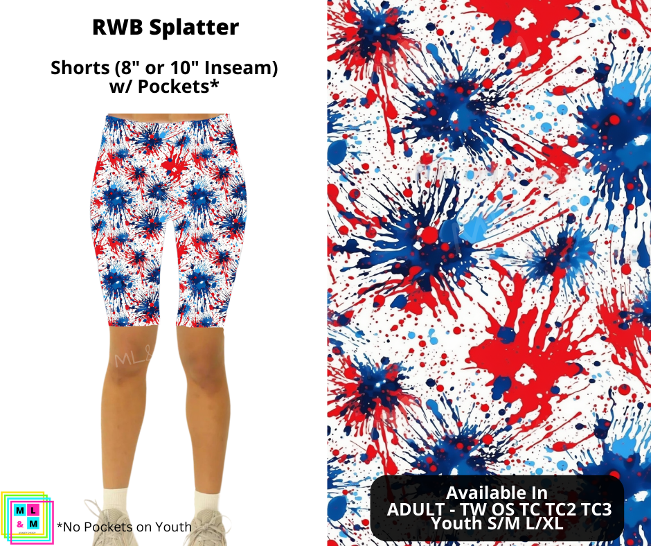 RWB Splatter Shorts w/ Pockets