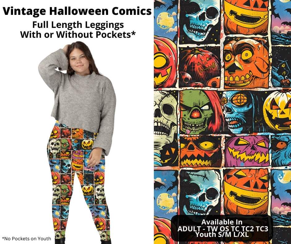 Vintage Halloween Comics Full Length Leggings w/ Pockets