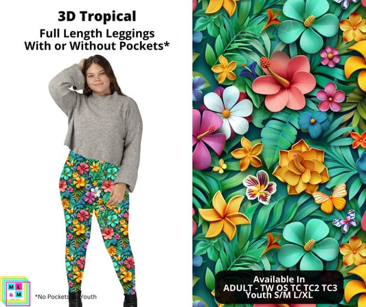3D Tropical Full Length Leggings w/ Pockets