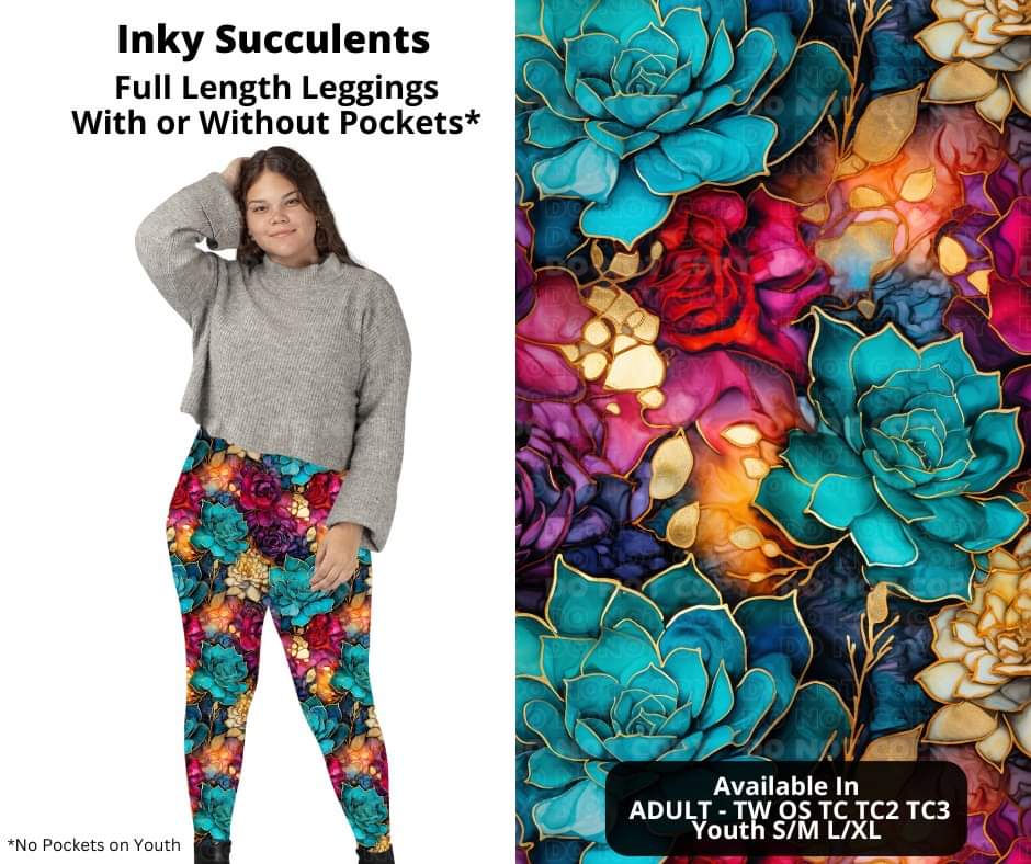 Preorder! Closes 10/23. ETA Dec. Inky Succulents Full Length Leggings w/wo Pockets