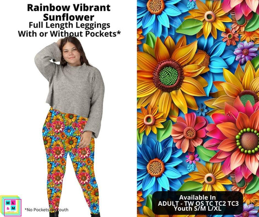 Rainbow Vibrant Sunflower Full Length Leggings w/ Pockets