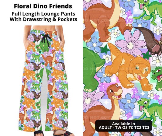 Preorder! Closes 11/21. ETA Jan. Floral Dino Friends Full Length Lounge Pants