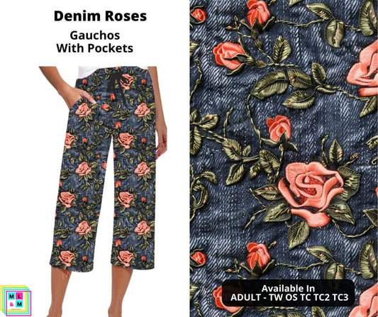 Denim Roses Capri Gauchos