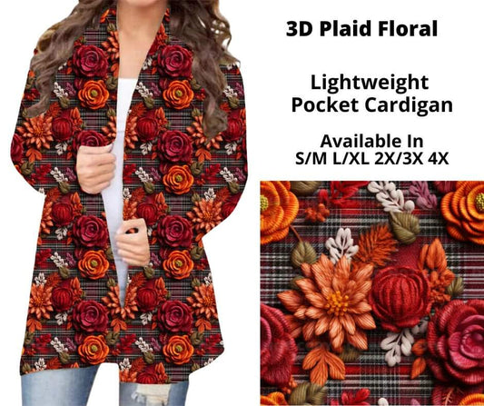 3D Plaid Floral Pocket Cardigan