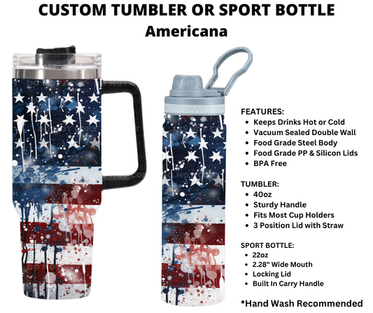 Americana Custom Tumbler or Sport Bottle