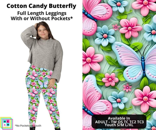 Cotton Candy Butterfly Full Length Leggings w/ Pockets