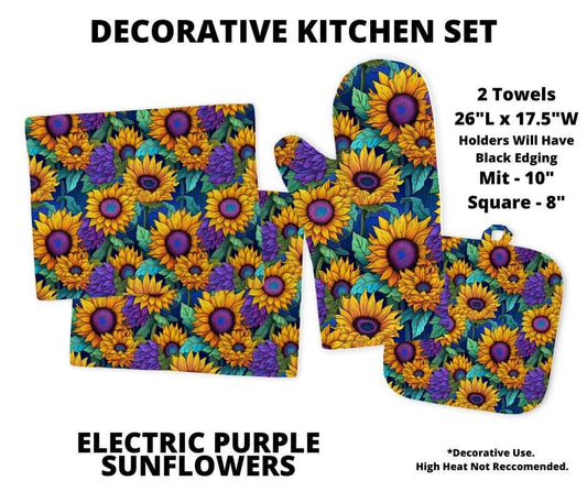 Electric Purple Sunflowers Decorative Kitchen Set