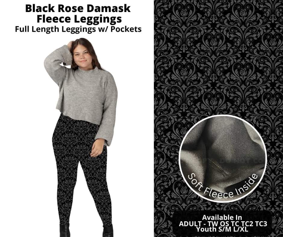 Black Rose Damask Fleece Leggings