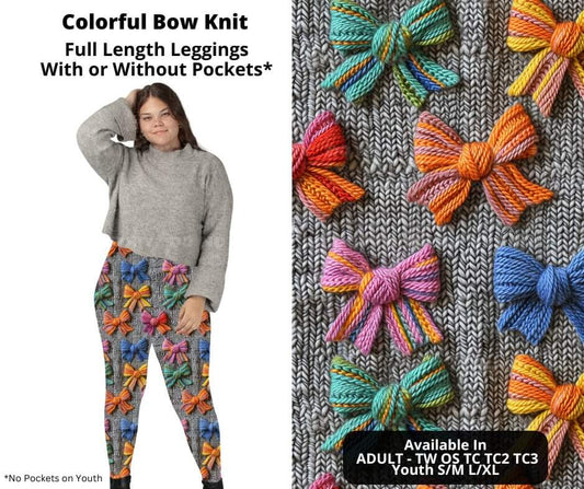 Preorder! Closes 11/4. ETA Jan. Colorful Bow Knit Full Length Leggings w/wo Pockets